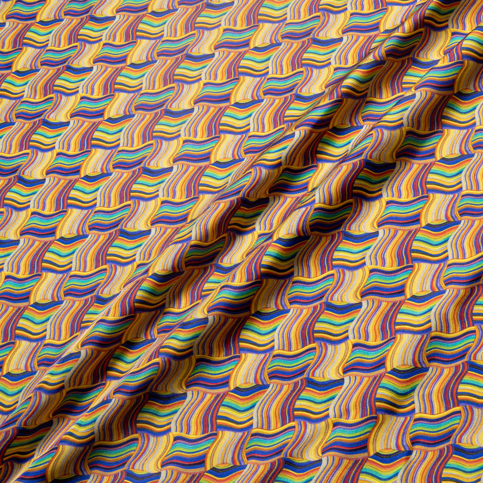 Yellow & Multi 'Woven Stripe' Pure Silk Twill
