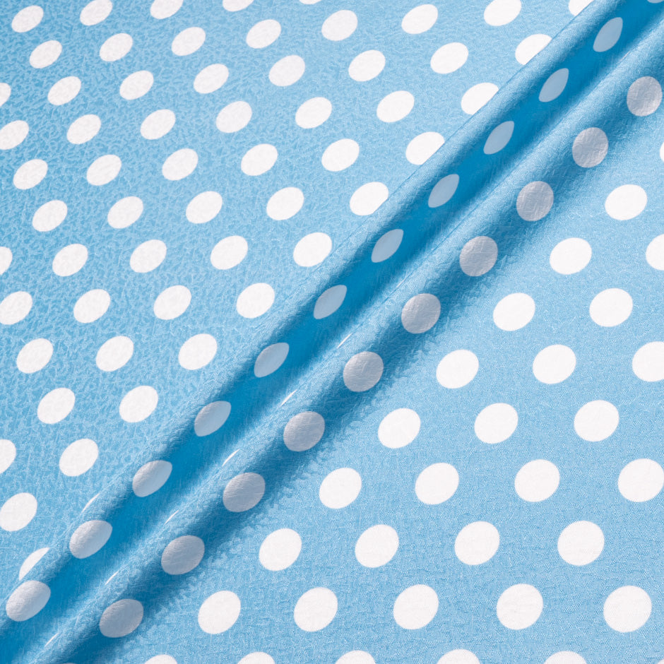 White Spotted Baby Blue Silk Cloqué
