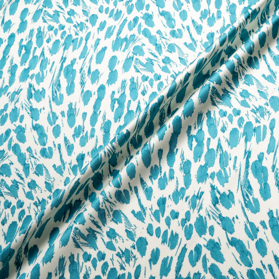 Turquoise Abstract Animal Printed Double Silk Twill