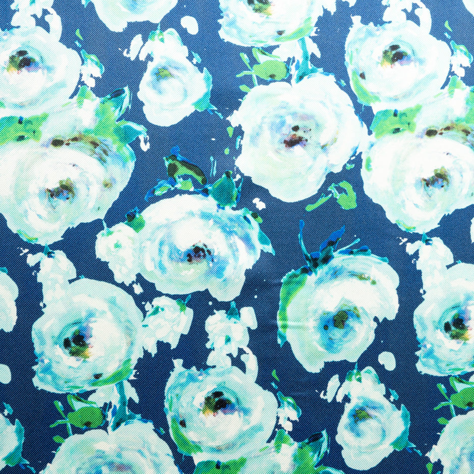 Ice Blue 'Watercolour' Floral Double Silk Twill