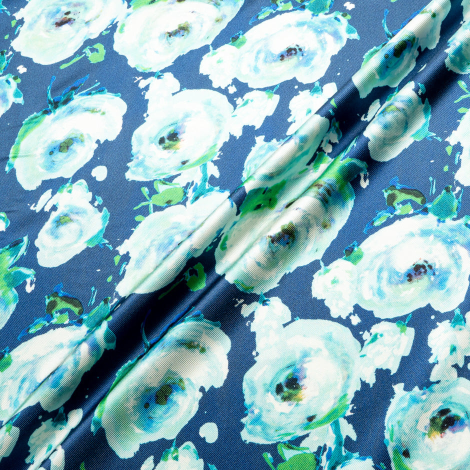 Ice Blue 'Watercolour' Floral Double Silk Twill