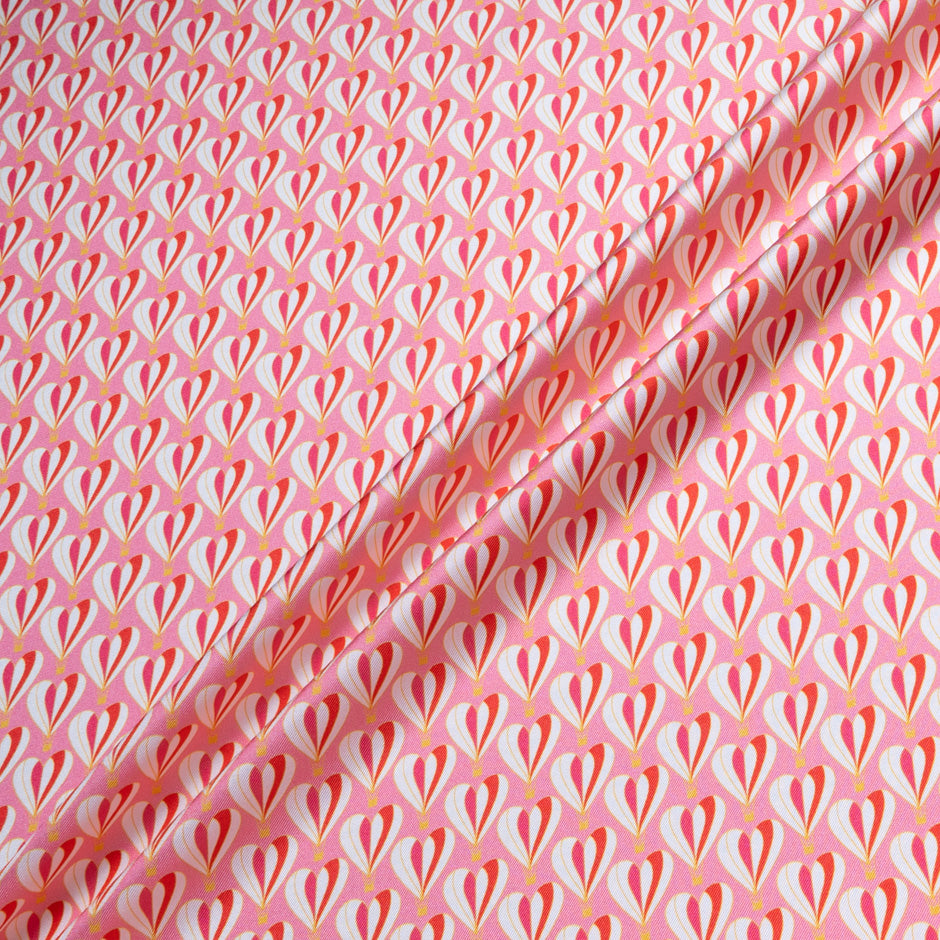 Geometric Heart Printed Pink Silk Twill