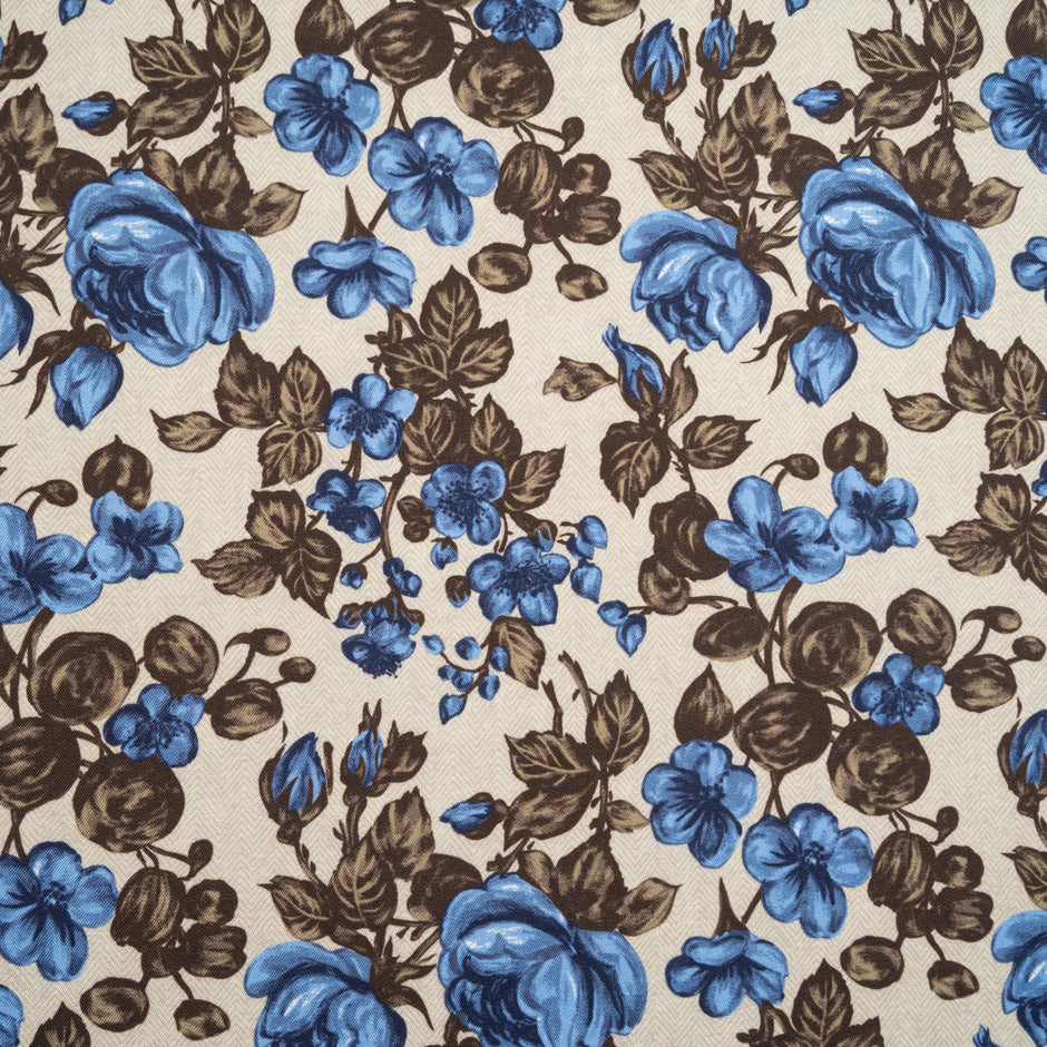 Blue Rose Beige Tweed Printed Merino Wool