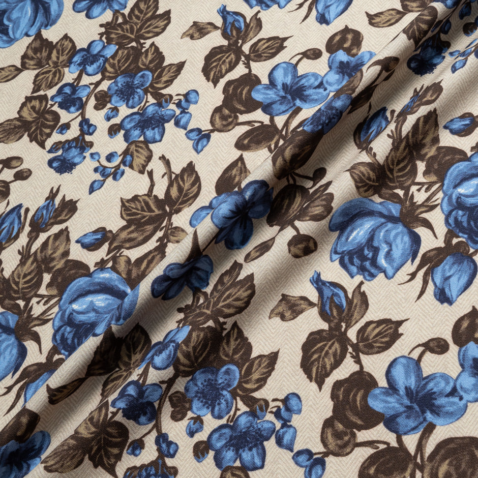 Blue Rose Beige Tweed Printed Merino Wool