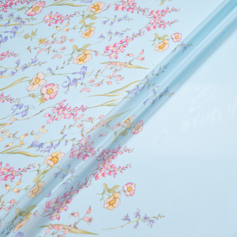 Wild Floral Printed Soft Blue Silk Georgette