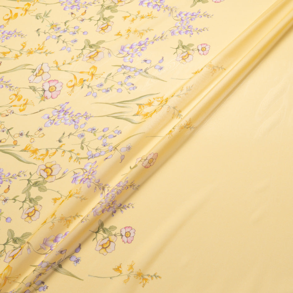 Wild Floral Printed Yellow Pure Silk Georgette