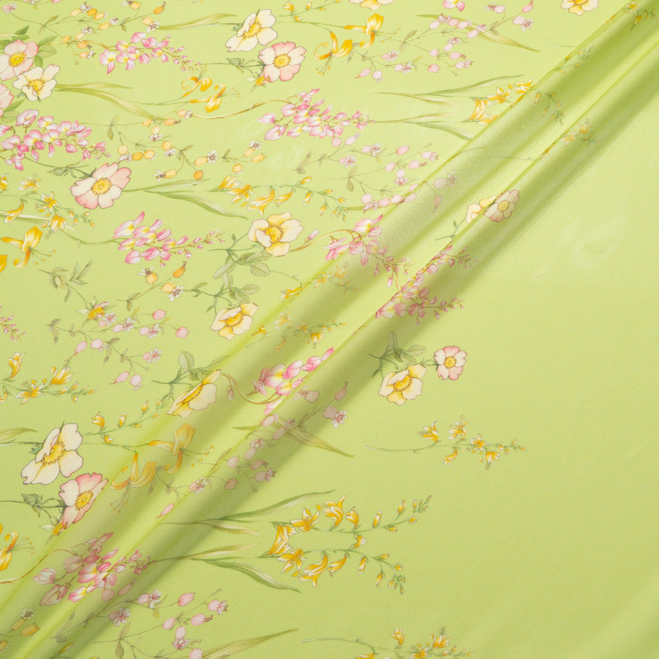 Wild Floral Printed Green Pure Silk Georgette