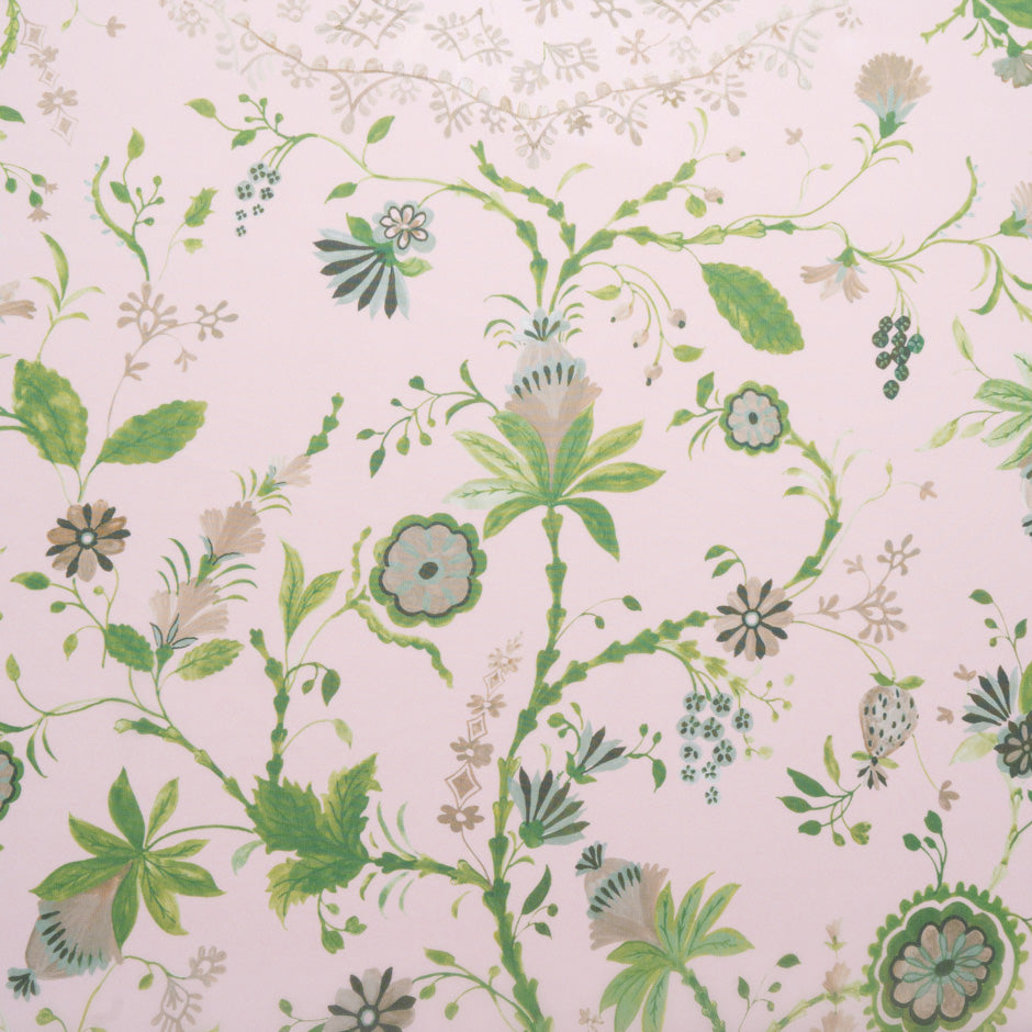 Green Floral Printed Pink Pure Silk Georgette