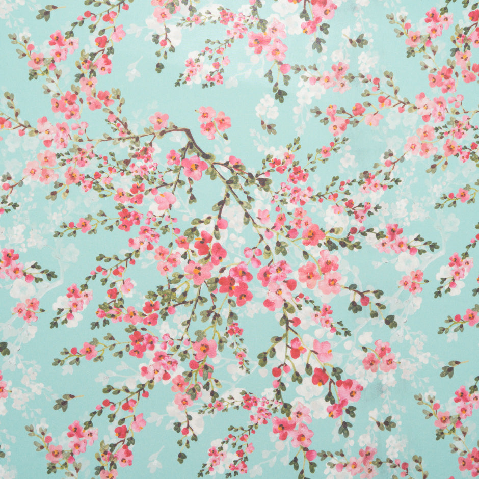 Pink Blossom Floral Printed Aqua Pure Silk Georgette