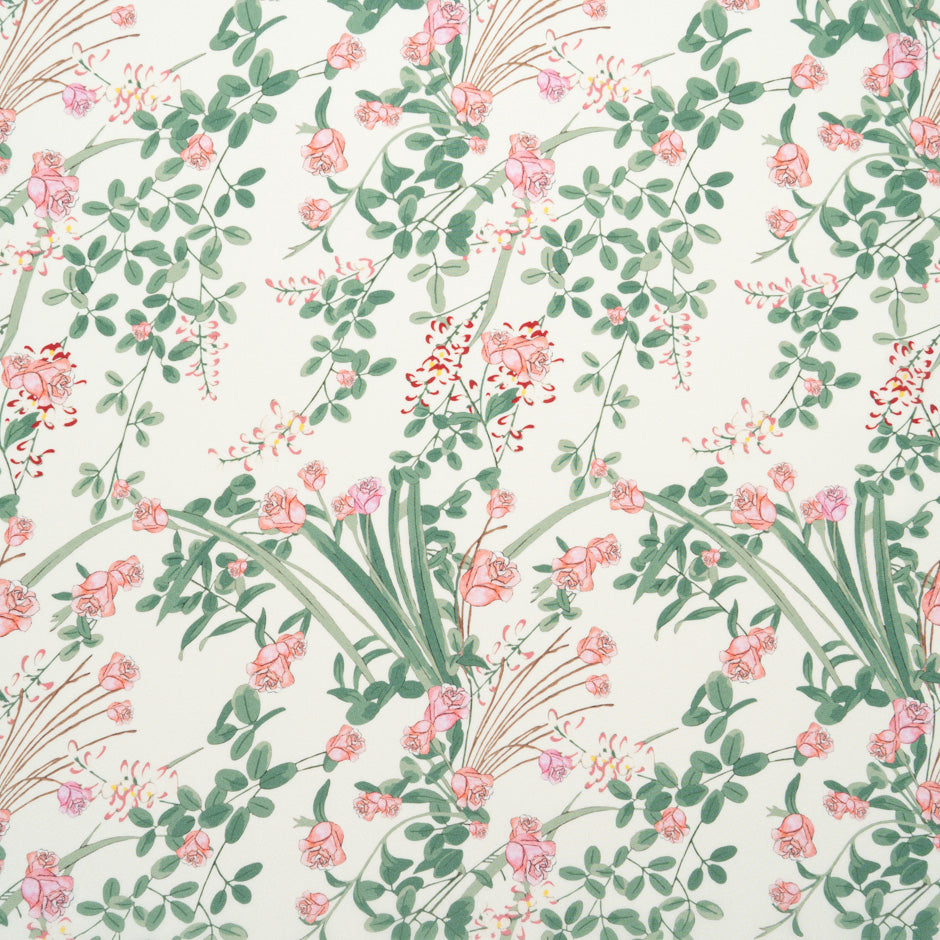 Rose Floral Printed Cream Silk Crêpe de Chine
