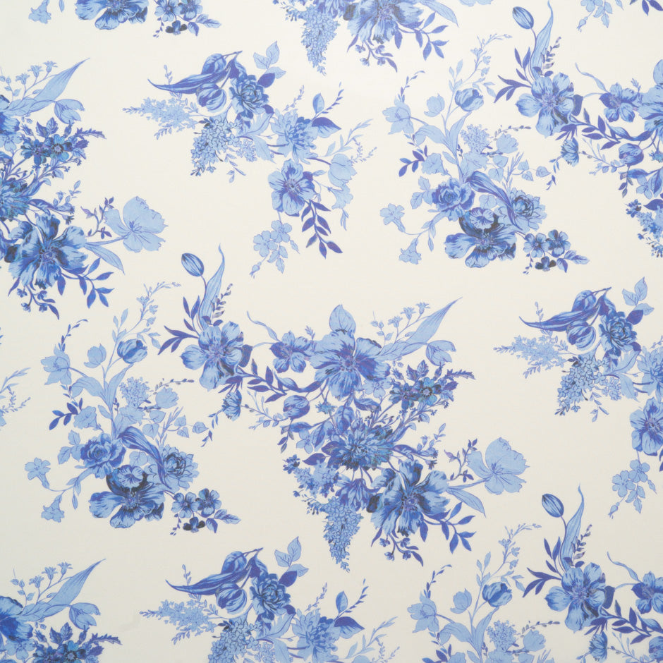 Blue Floral Printed Ivory Pure Silk Georgette