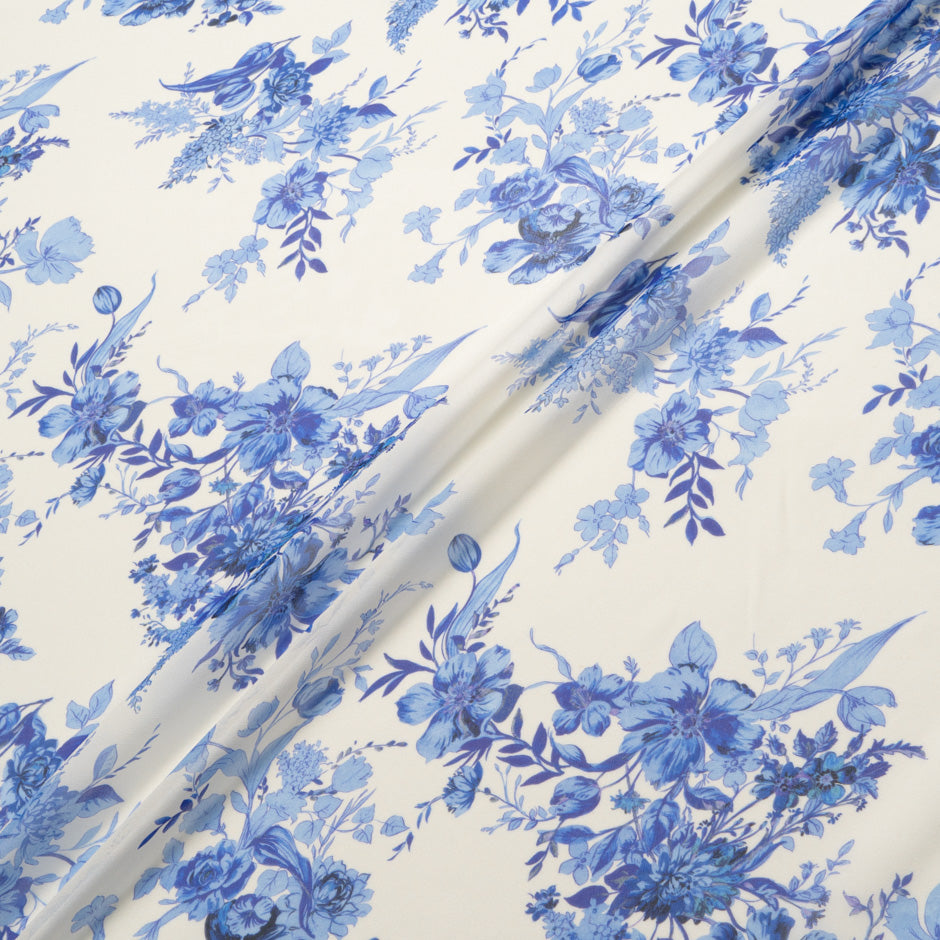 Blue Floral Printed Ivory Pure Silk Georgette