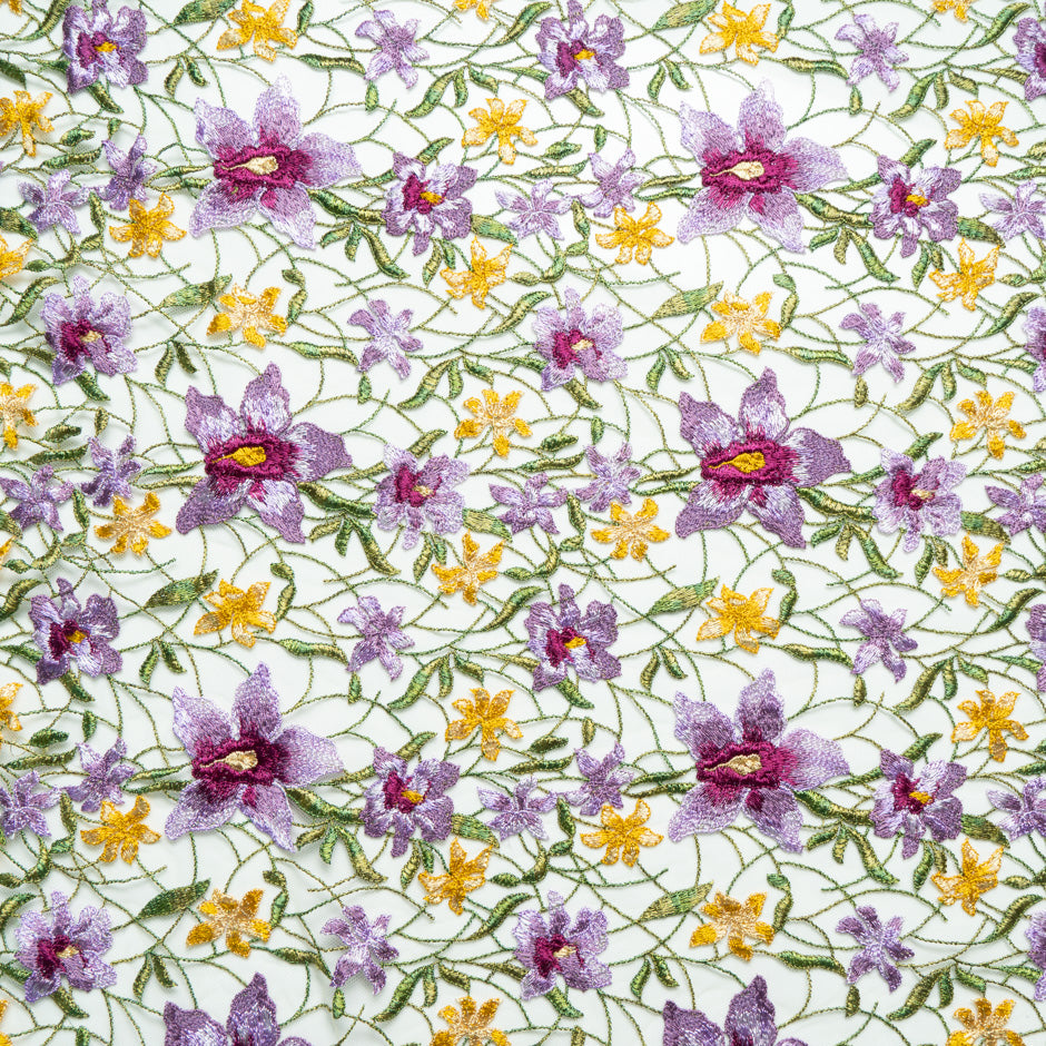 Lilac & YellowFloral Embroidered Tulle